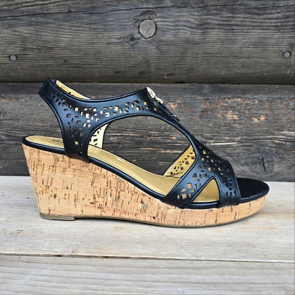 Diba Nala Black Vegan Leather, Platform, Cork Wedge Comfort Sandals. WMS 10M - Picture 1 of 15